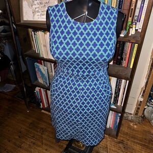 Lands End blue & green Moroccan print vacationcore knit dress